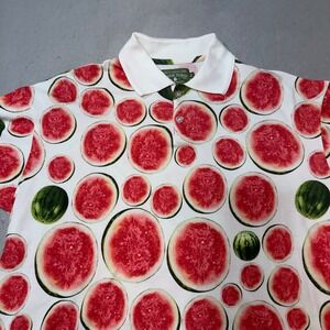 Denim Tears Watermelon Print Polo Shirt Mens XL White Short Sleeve Cotton USA
